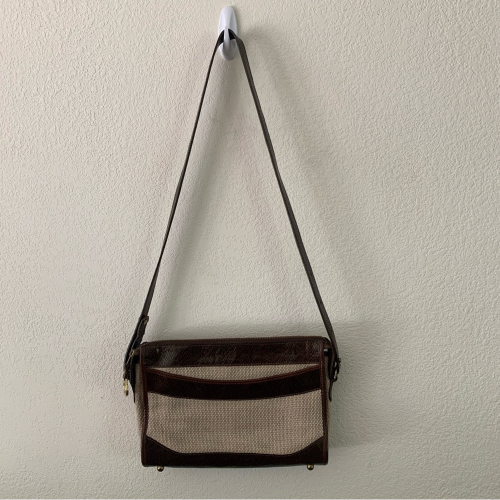 Vintage Brahmin Harbor Collection Woven Linen/Leather Shoulder Bag Purse